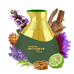 Al Haramain Detour Eco ingredient layers reveal lavender, bergamot, saffron nuances.