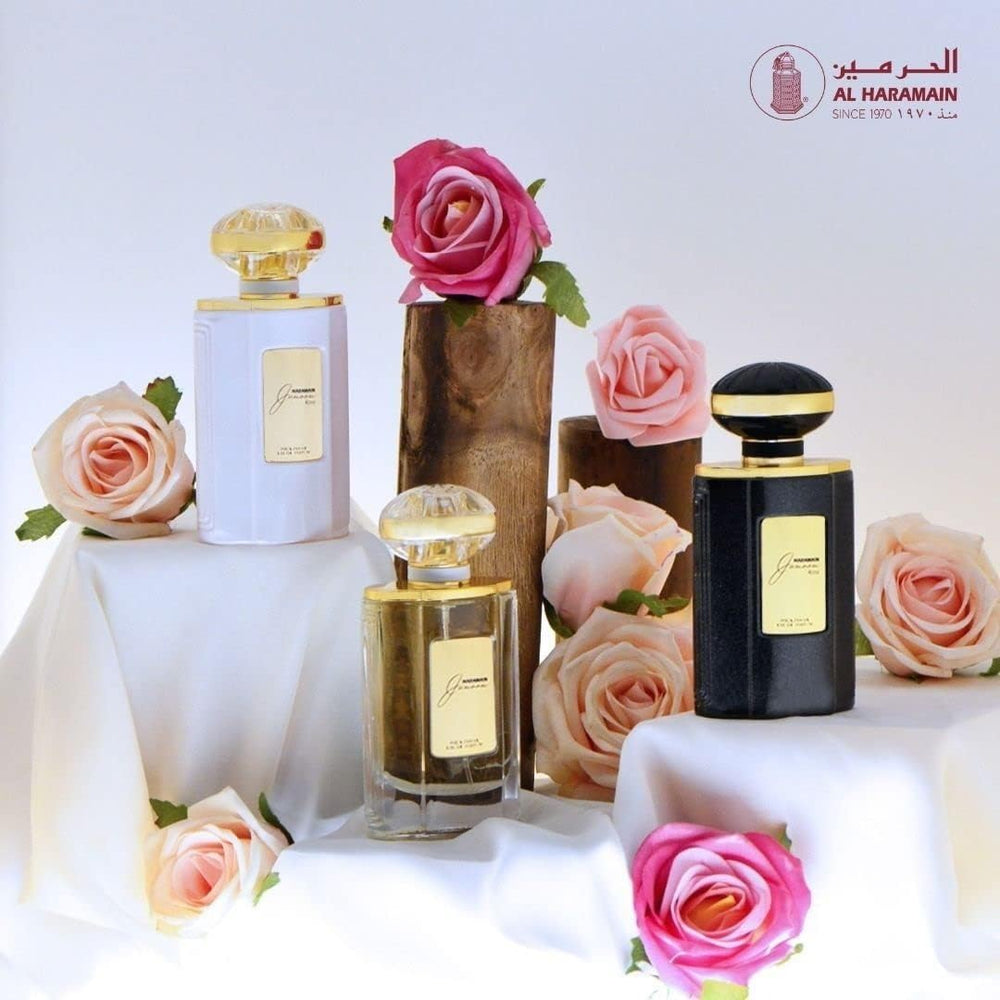 Al Haramain Junoon Noir base-notes linger musk — all-day presence