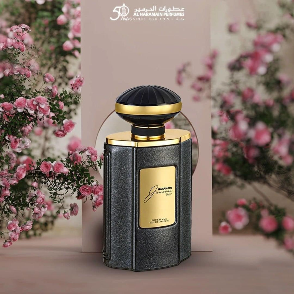 Al Haramain Junoon Noir top-notes spray — crisp opening