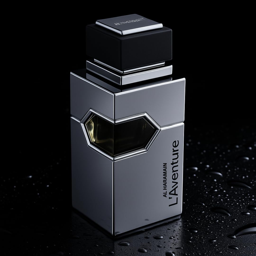 Al Haramain L'Aventure bottle spray highlights long-lasting citrus-woody aroma.