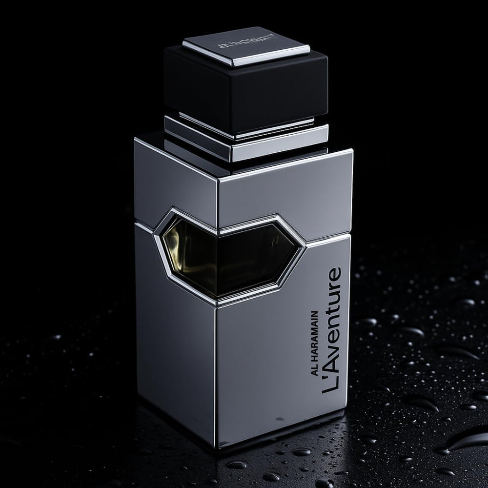 Al Haramain L'Aventure bottle spray highlights long-lasting citrus-woody aroma.