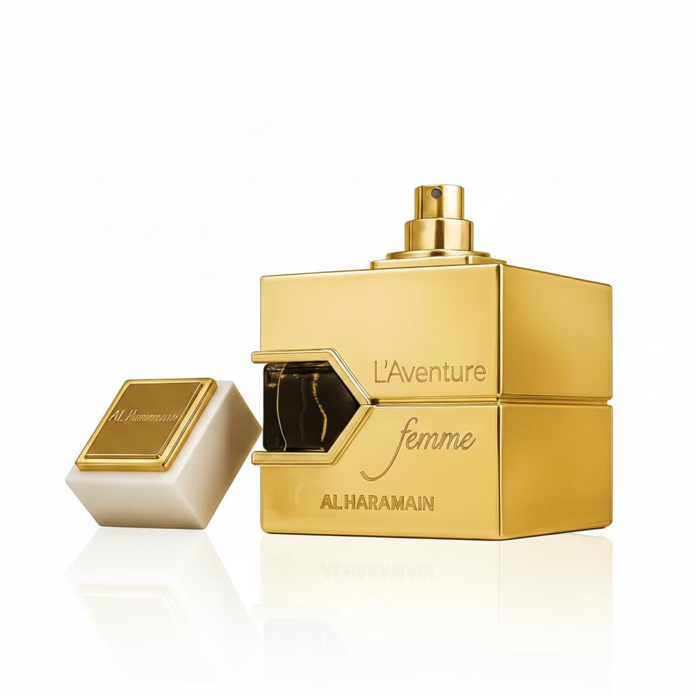 Al Haramain L'aventure Femme White spray moment suggests long-lasting wear.