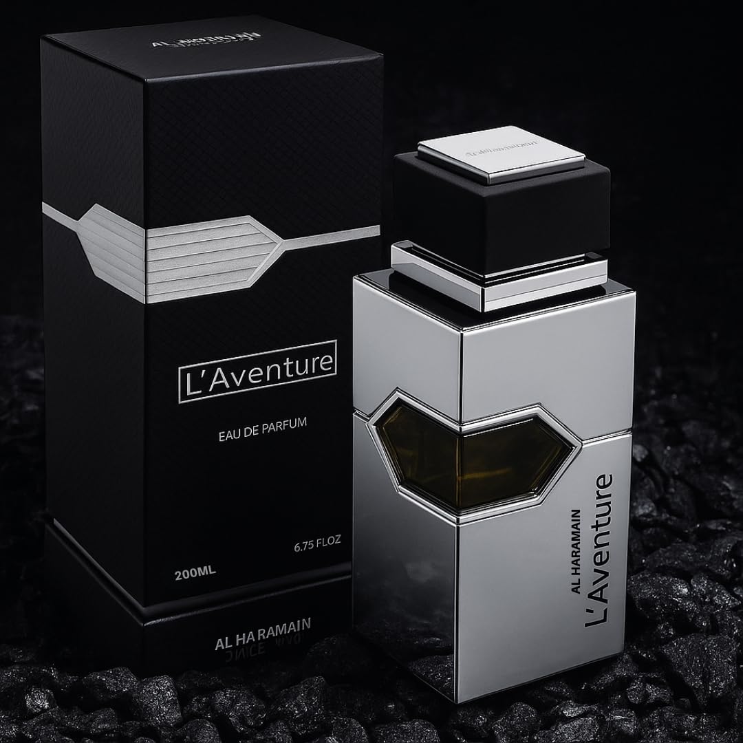 Al Haramain L'Aventure packaging box emphasizes elegance and collector-worthy presentation.