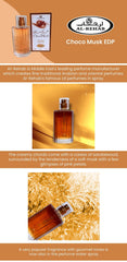 Al-Rehab Choco Musk bottle closeup emphasizes rich notes for daily wear.