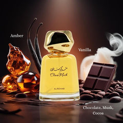 Al-Rehab Choco Musk heart notes vanilla for gourmand sweetness.