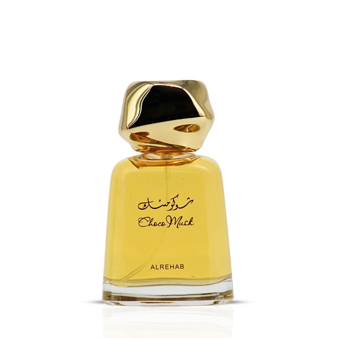 Al-Rehab Choco Musk opening bottle with warm spices for cozy aura.