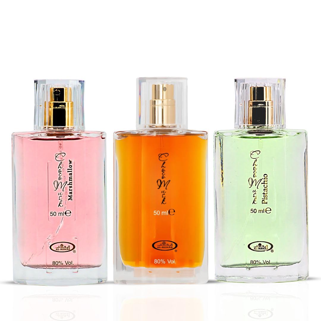 Al-Rehab Choco Musk Pistachio bottle pour blends nutty pistachio with musk for a creamy gourmand
