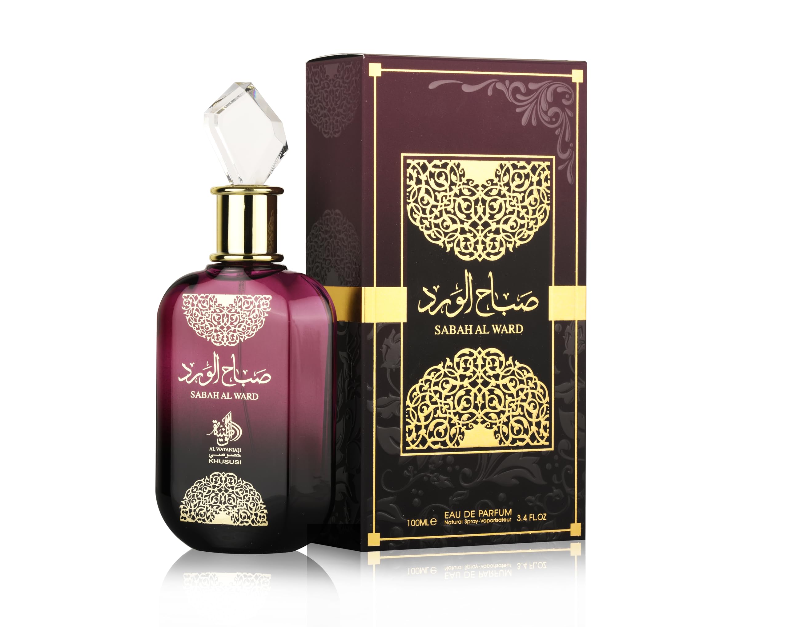 Al Wataniah Sabah Al Ward bottle front shows elegant oriental floral profile for evening wear