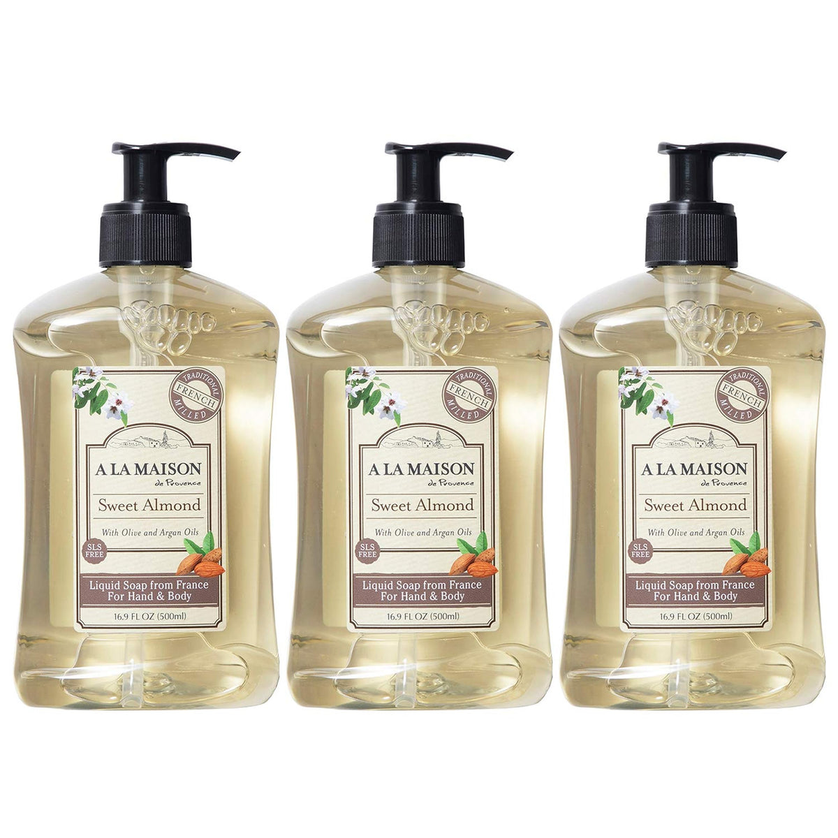 ALA MAISON Almond hand soap bottle front, gentle cleansing with natural ingredients.