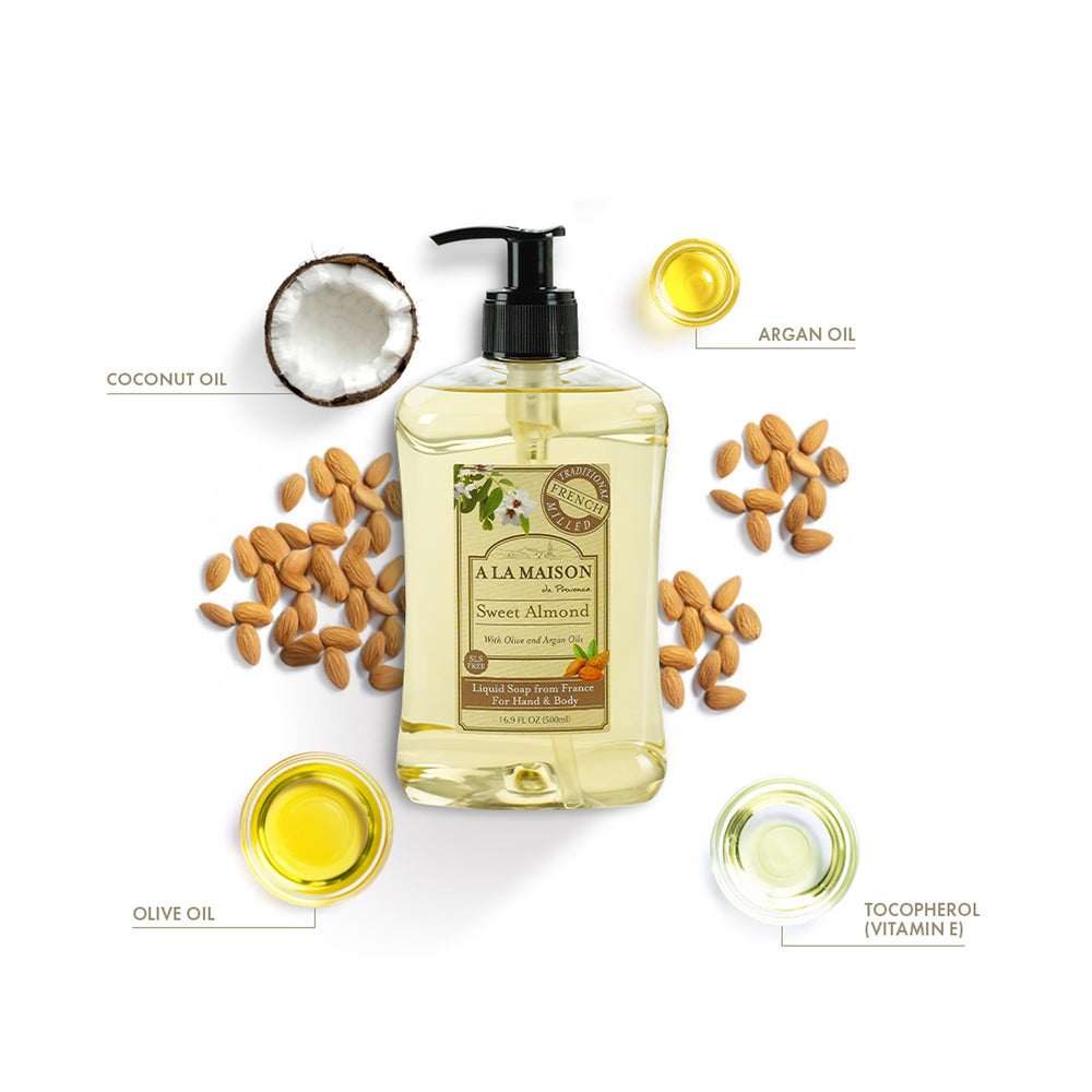 ALA MAISON Almond hand soap ingredients reveal natural oils for nourishing lather.