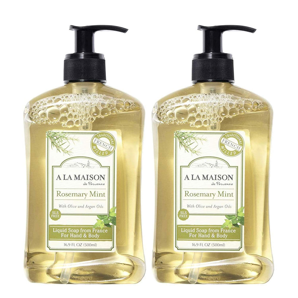 A LA MAISON Rosemary Mint bottle showcases plant-based formula for gentle cleansing.