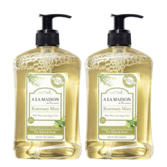 A LA MAISON Rosemary Mint bottle showcases plant-based formula for gentle cleansing.