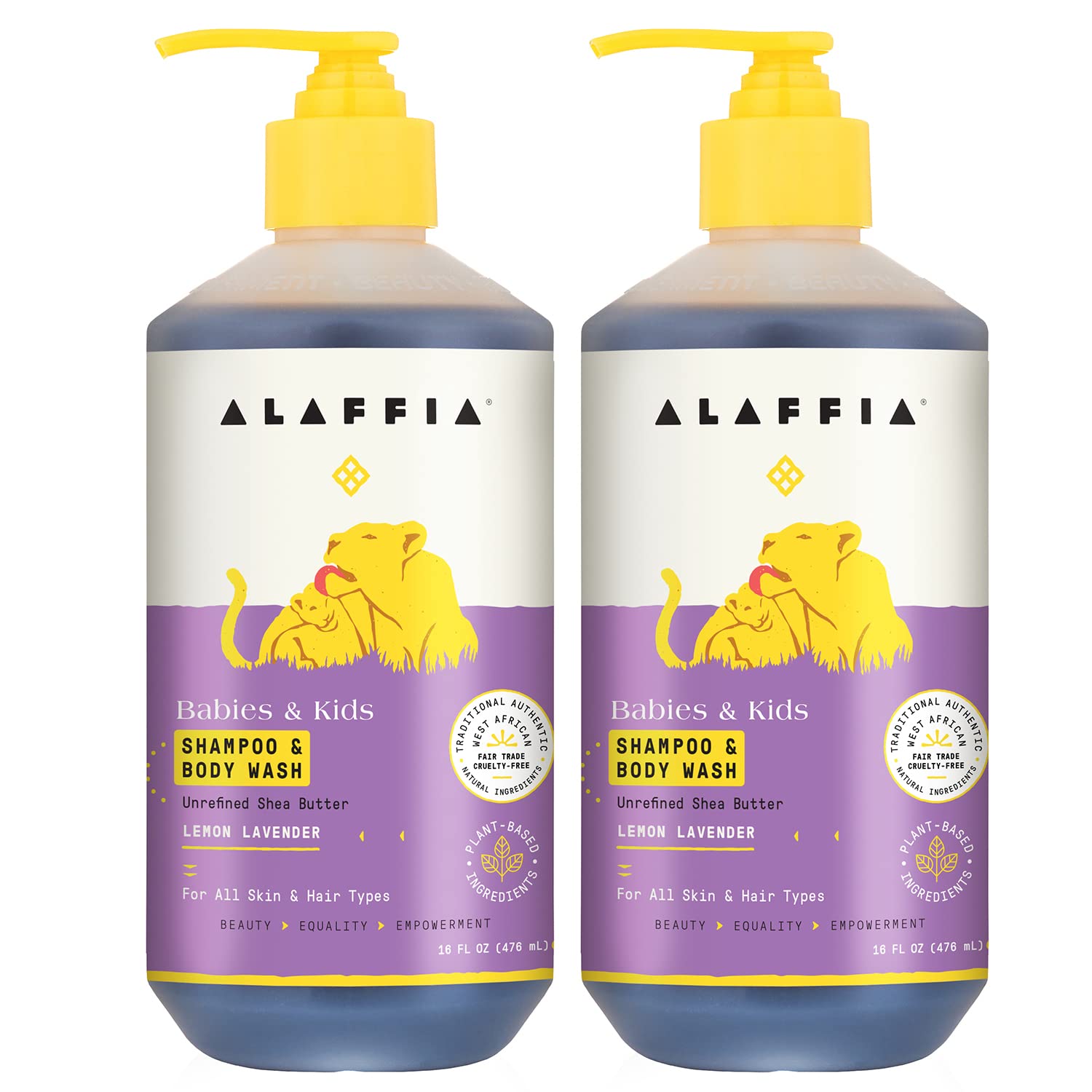 Alaffia Babies & Kids shampoo bottle with lemon lavender scent for gentle cleansing