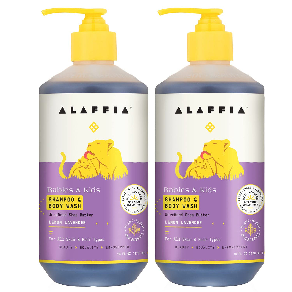 Alaffia Babies & Kids shampoo bottle with lemon lavender scent for gentle cleansing
