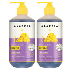 Alaffia Babies & Kids shampoo bottle with lemon lavender scent for gentle cleansing