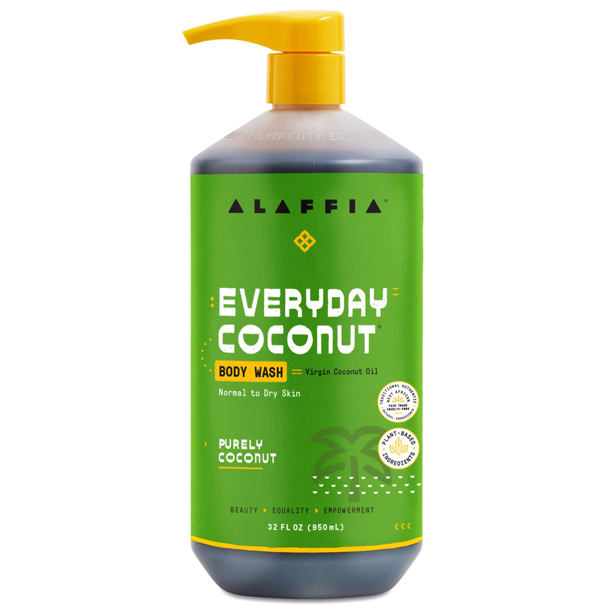Alaffia Everyday Coconut bottle showing creamy lather for daily cleansing
