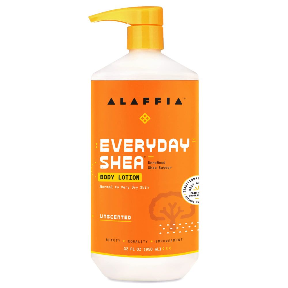 Alaffia Everyday Shea Body Lotion bottle ready for daily moisture and soft skin.