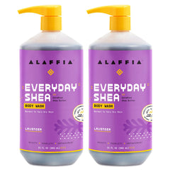 Alaffia Everyday Shea Body Wash lavender front view bottle for moisturizing cleanse.
