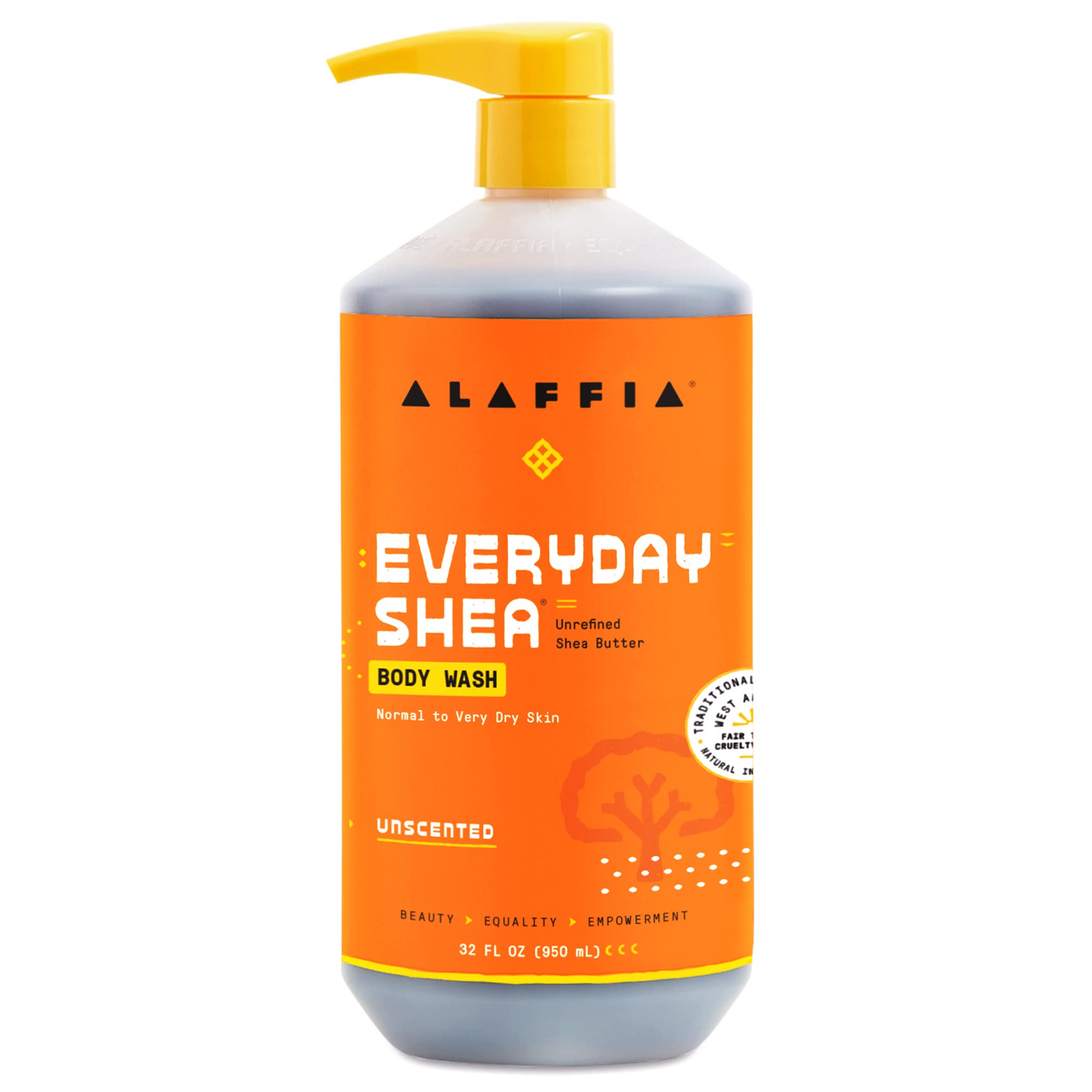 Alaffia EveryDay Shea Body Wash unscented bottle for gentle, fragrance-free cleansing.