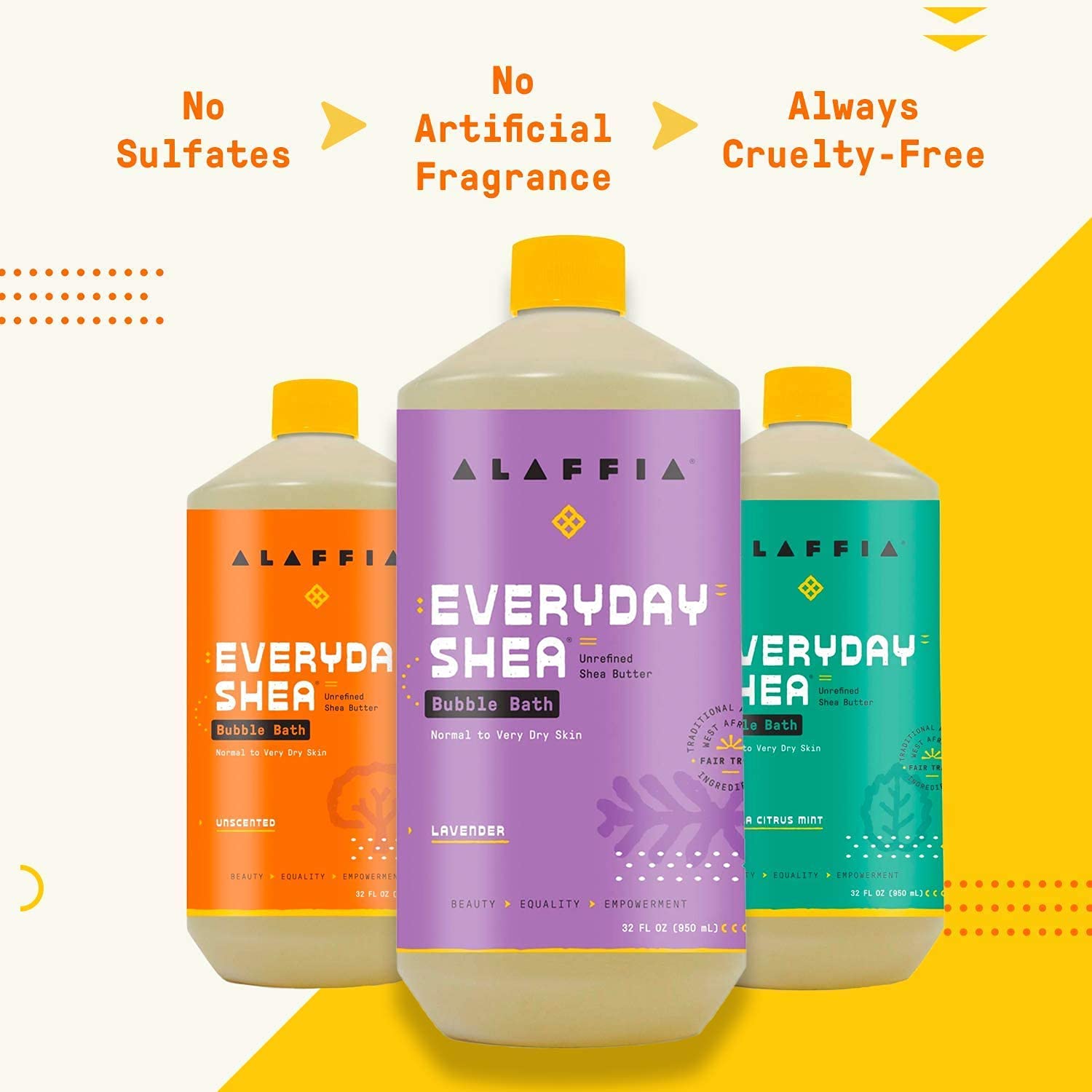 Alaffia Everyday Shea Bubble Bath bubbles form in the tub with lavender aroma for spa-like relaxation.