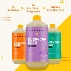 Alaffia Everyday Shea Bubble Bath bubbles form in the tub with lavender aroma for spa-like relaxation.