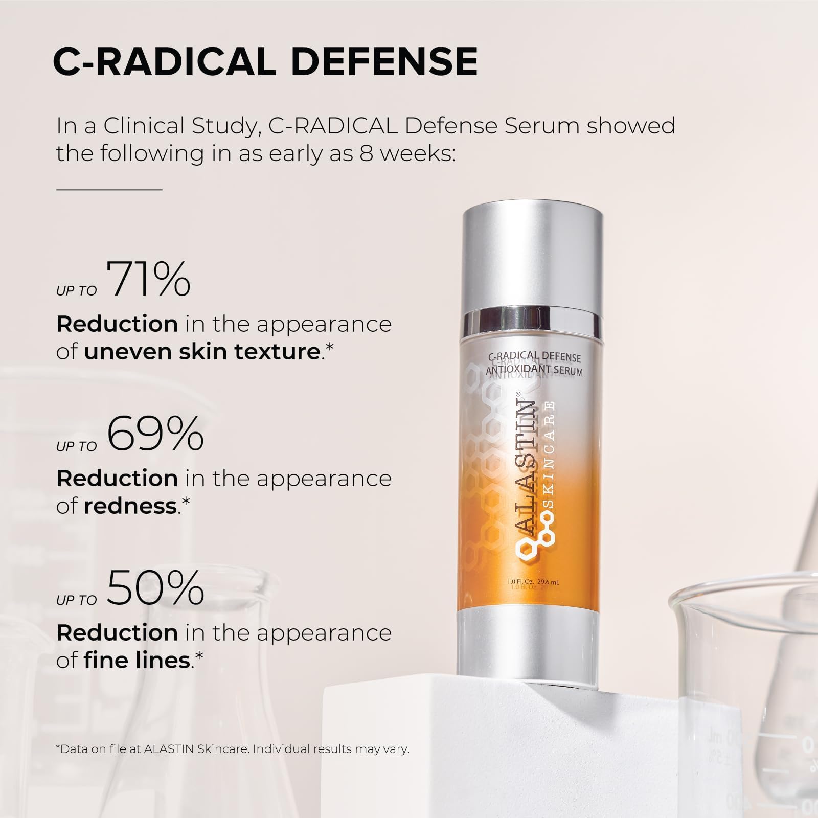 ALASTIN Skincare C-RADICAL Defense packaging display showcasing clean, clinical design