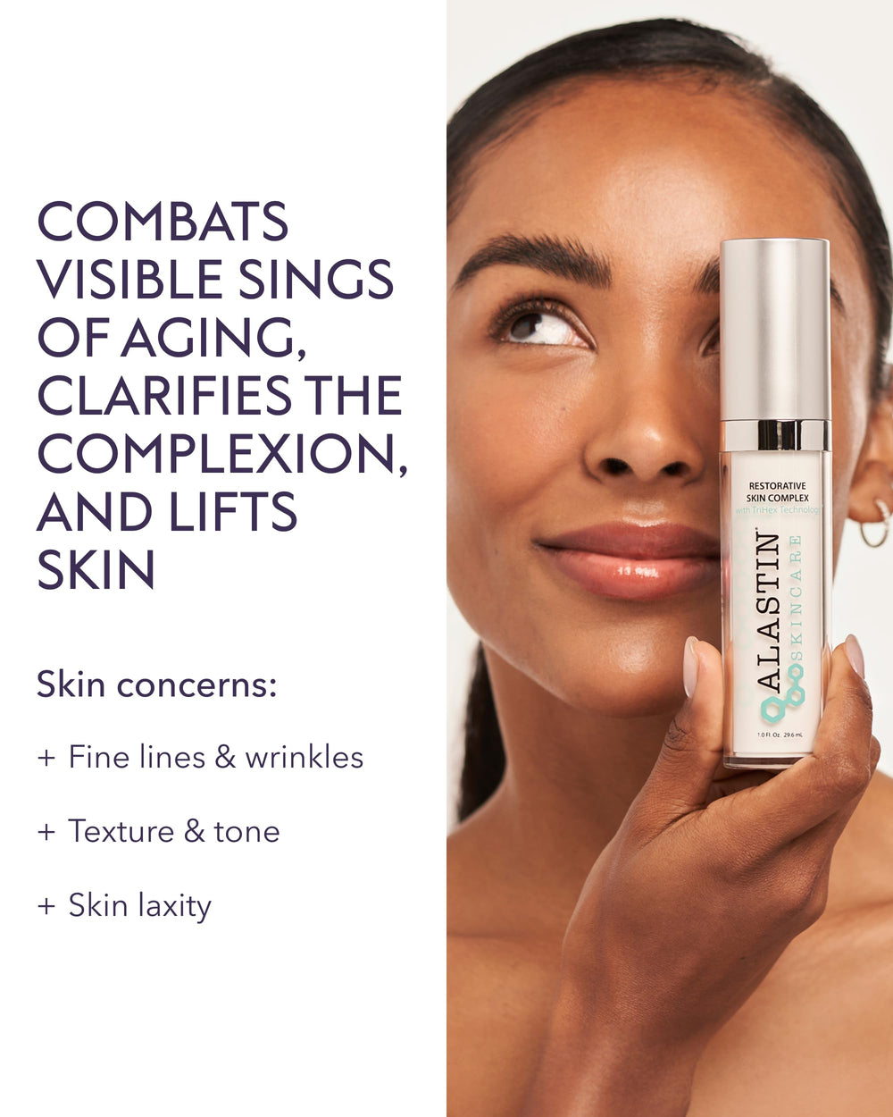 Swirl-on application demonstrates ALASTIN Restorative Skin Complex for even coverage and moisture.