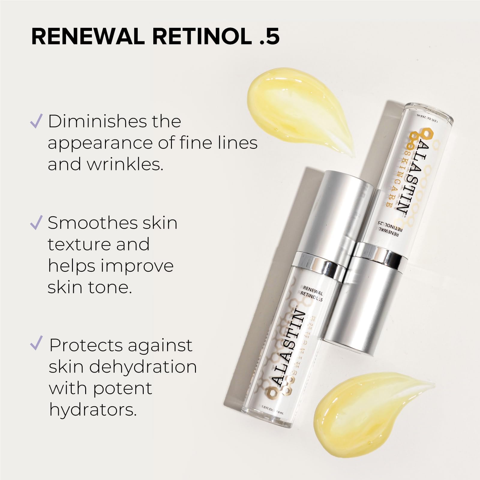 ALASTIN Skin Renewal Retinol Serum dropper-closeup highlights lipid-encapsulated formula for gentle renewal
