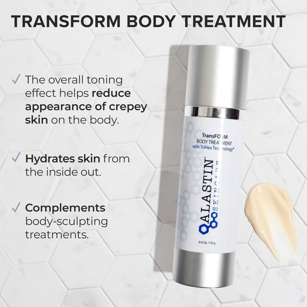 ALASTIN Skincare TransFORM Body Treatment pump-action demonstrates easy, controlled application.