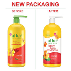 Alba Botanica Body Builder Mango conditioner hair after use shows smooth, shiny results
