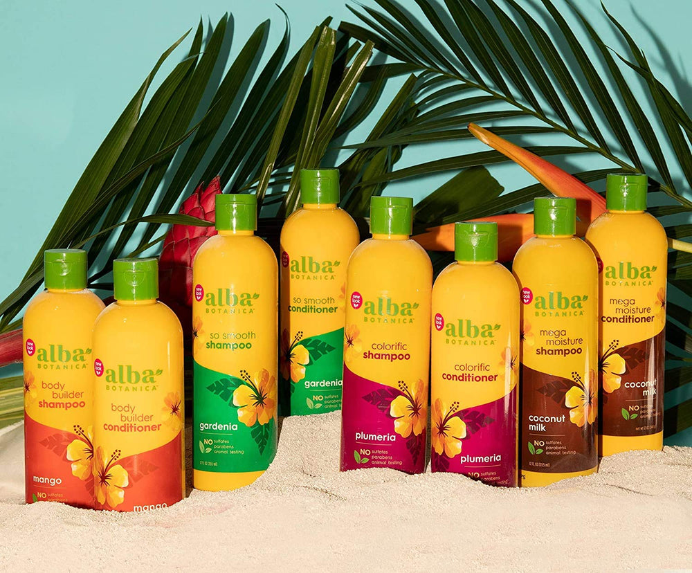 Alba Botanica More Moisture Coconut Milk packaging-varied shot communicates value with a 32 oz supply