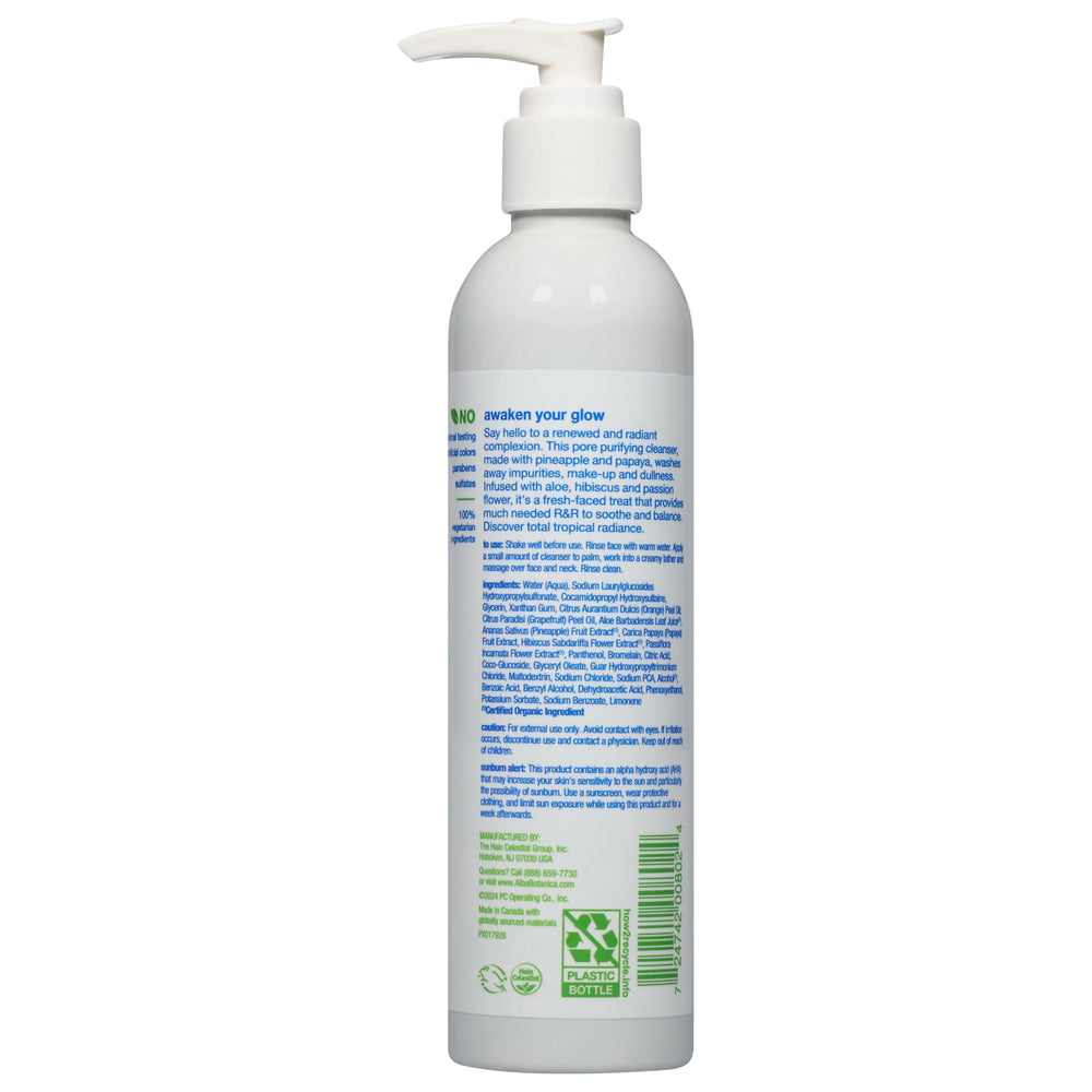 Enzima de piña y aloe en Alba Botanica, exfoliación suave para piel renovada.