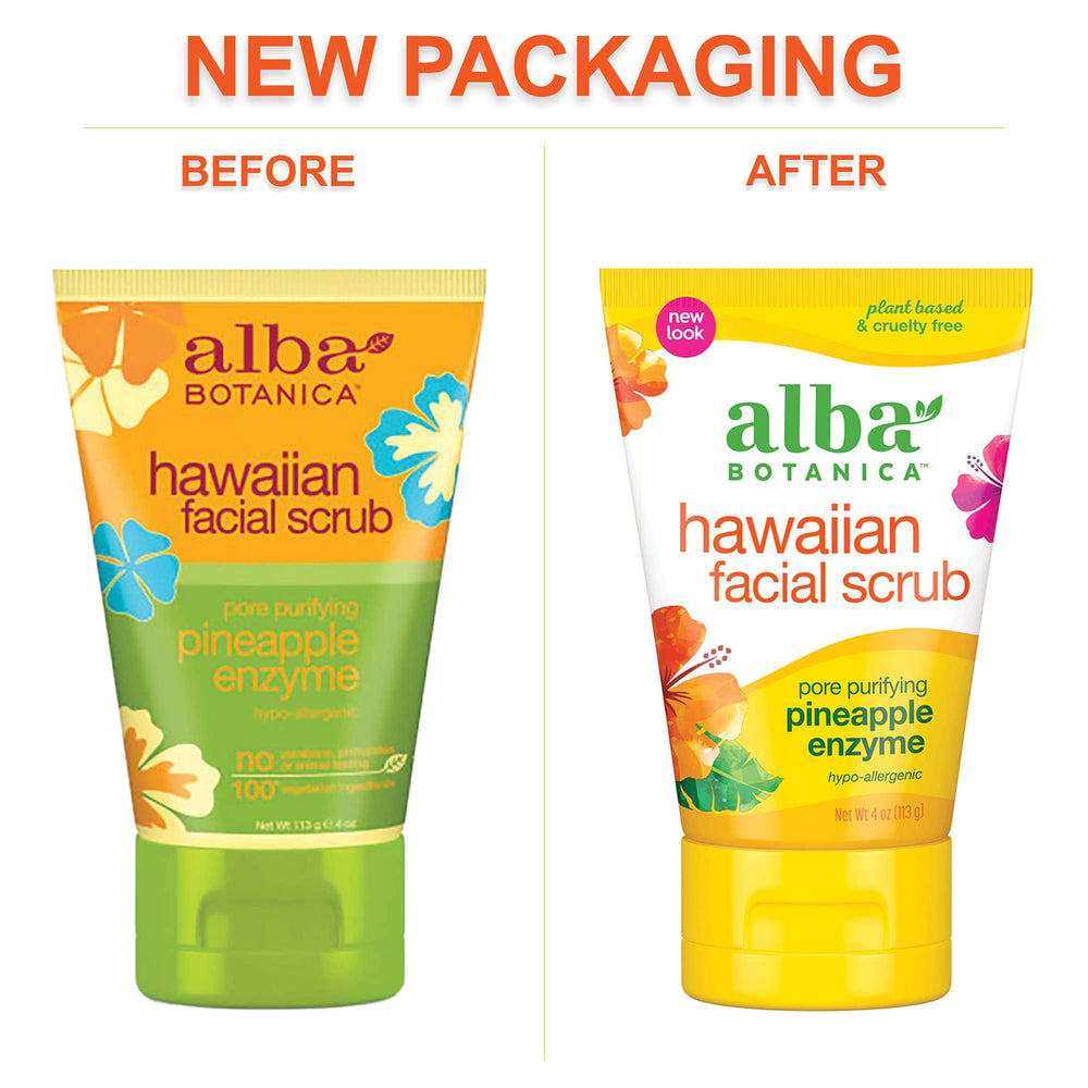Alba Botanica Hawaiian Facial Scrub pineapple close-up emphasizing pore-refining enzyme.