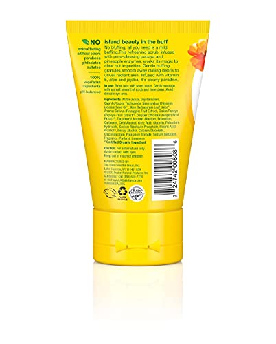 Alba Botanica Hawaiian Facial Scrub granules in action for refined pores and radiant texture.
