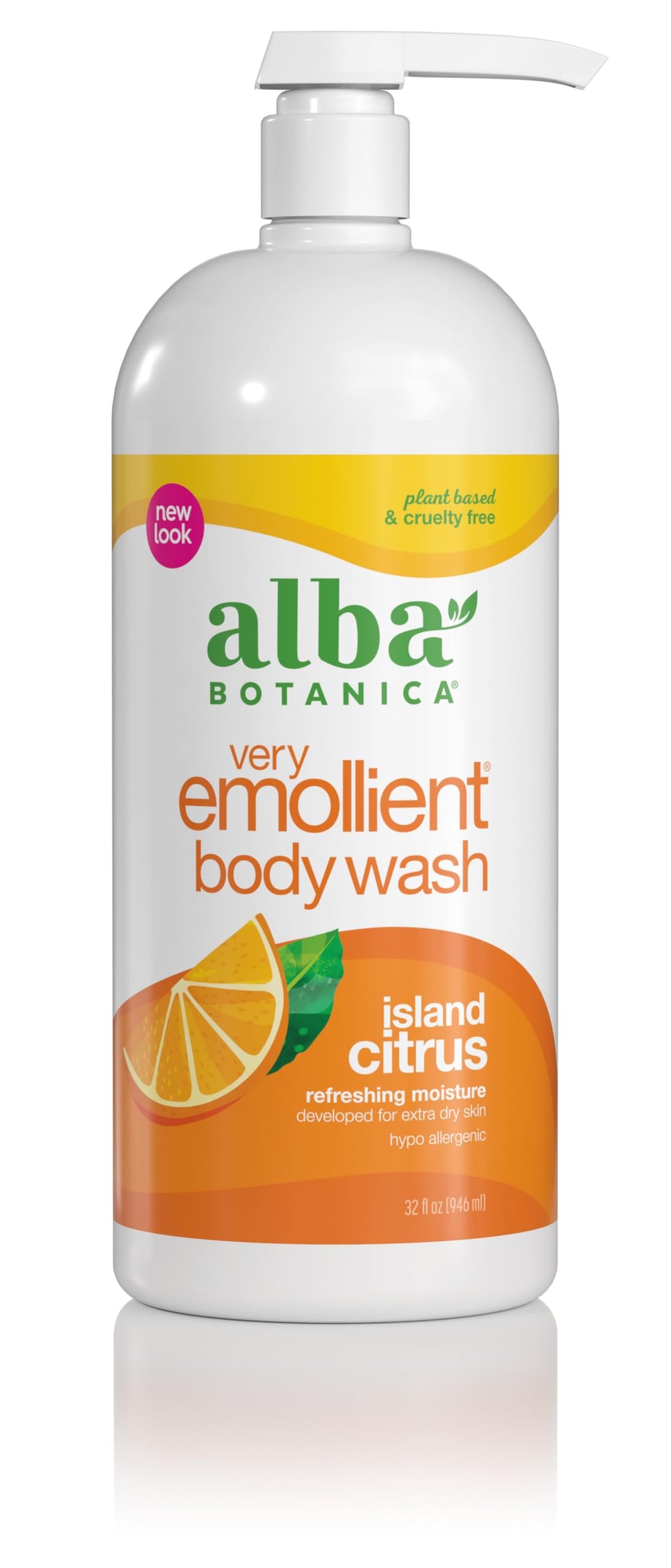 Alba Botanica Island Citrus bath bottle 32oz for daily moisturizing and gentle cleansing.