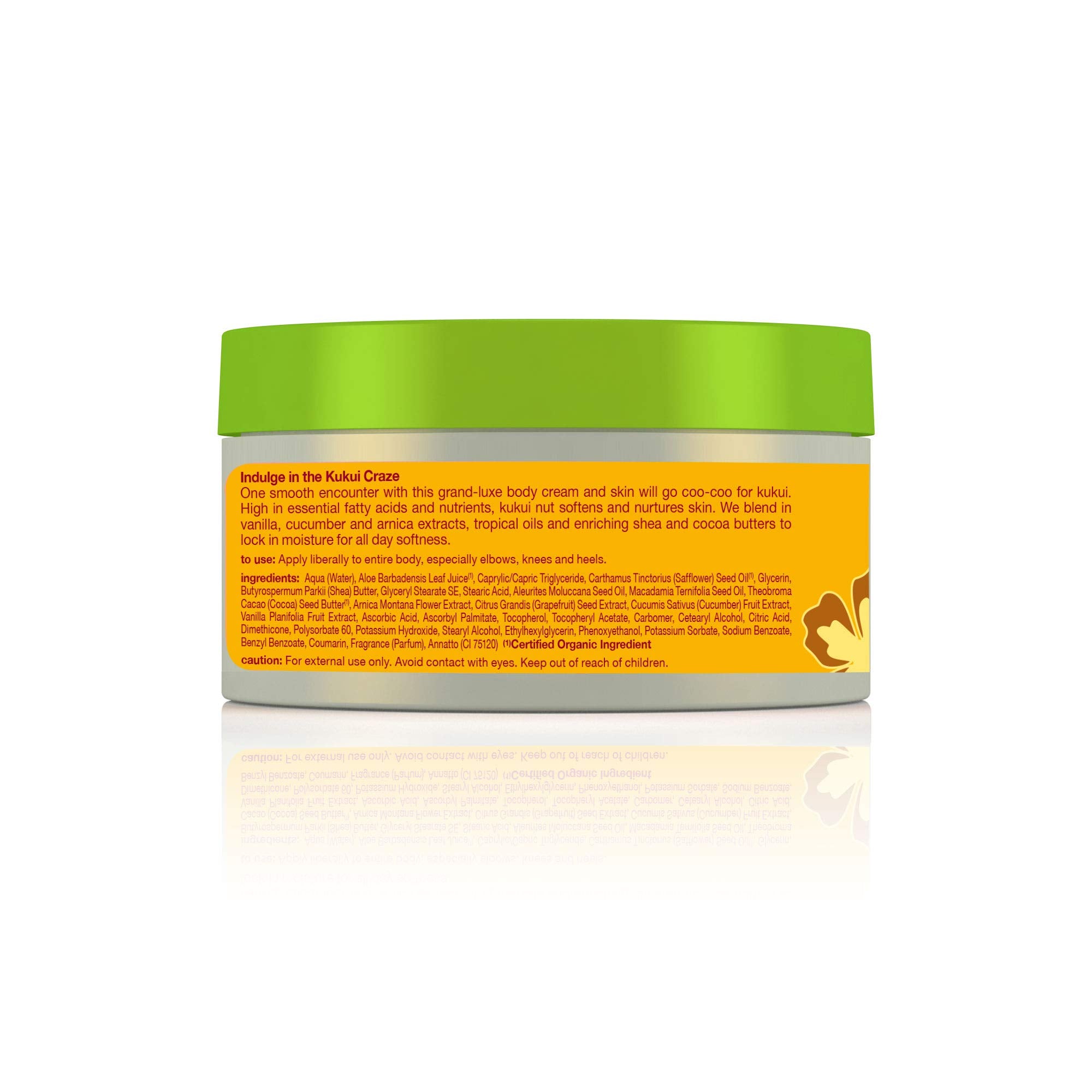 Alba Botanica Kukui Nut Body Cream dispense-pump demonstrates easy application.