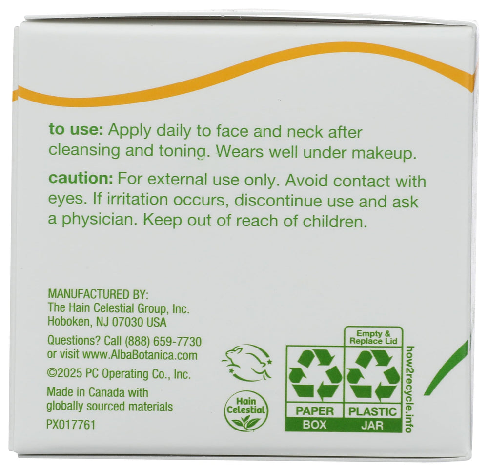 Alba Botanica Moisturizer texture closeup illustrates lightweight, non-greasy skin feel