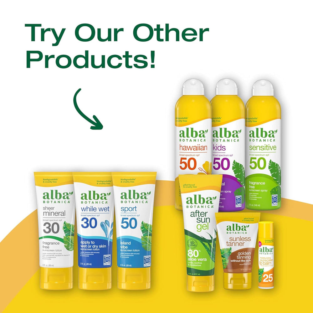 Alba Botanica cruelty-free biodegradable formula reduces environmental impact during sun care