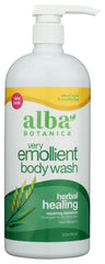 Alba Botanica Very Emollient Bath and Shower Gel bottle for nourishing plant-based cleansing.