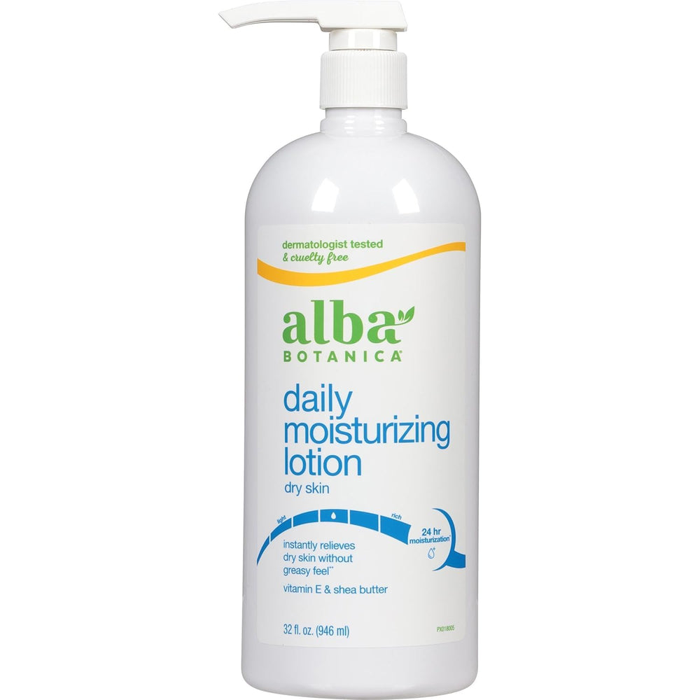 Alba Botanica Very Emollient Maximum Lotion bottle delivering lasting hydration for dry skin