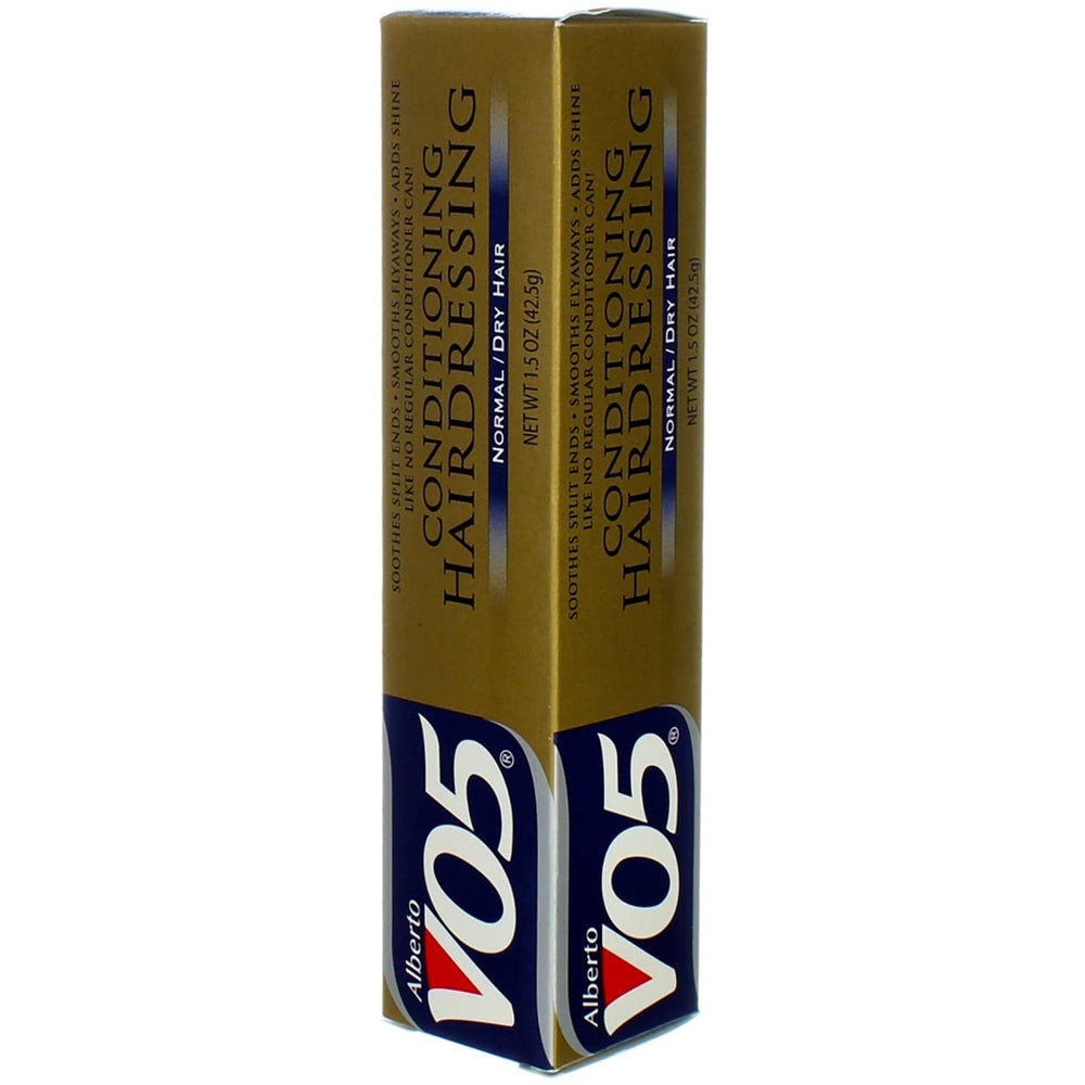 Alberto VO5 Conditioning Hairdress after-use shot suggests soft, hydrated hair with improved manageability.