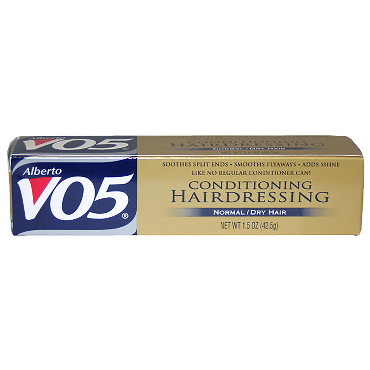 Alberto VO5 Conditioning Hairdressing bottle pour demonstrates long-lasting hydration and frizz control for normal and dry hair