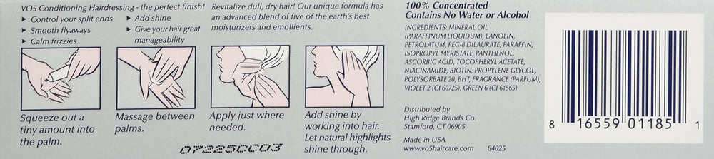 VO5 Conditioning Hairdressing smoothing flyaways for a natural finish