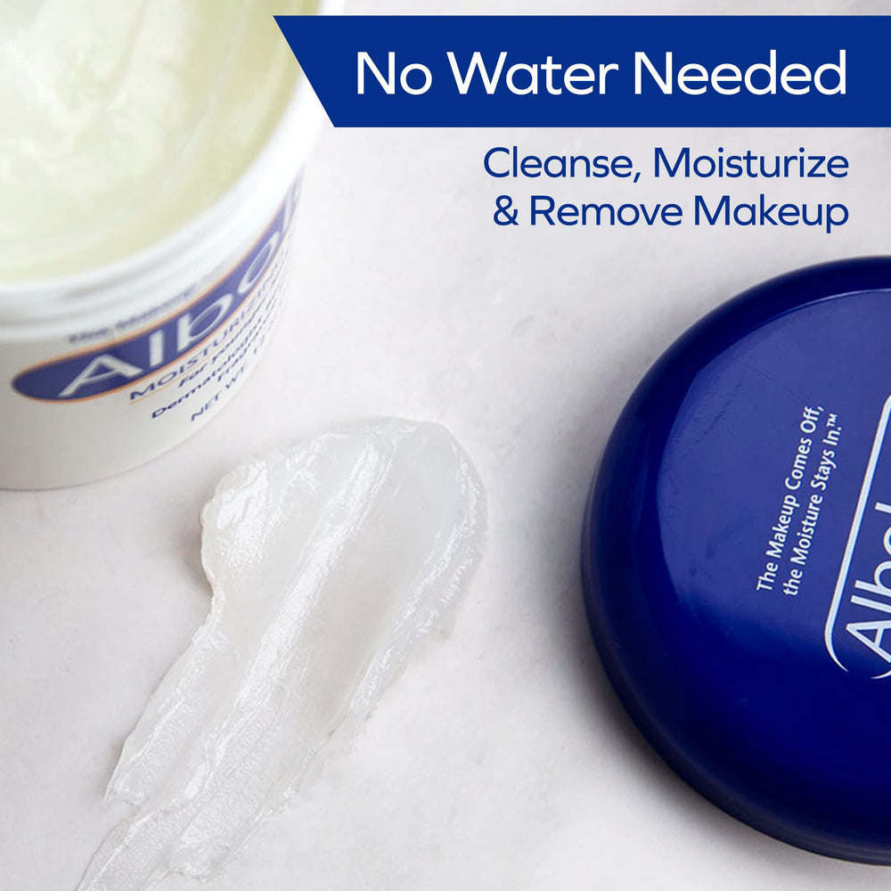 Albolene fragrance-free cleanser balm in use for gentle, waterless cleansing.