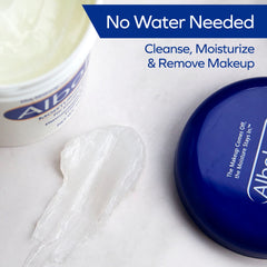 Albolene fragrance-free cleanser balm in use for gentle, waterless cleansing.
