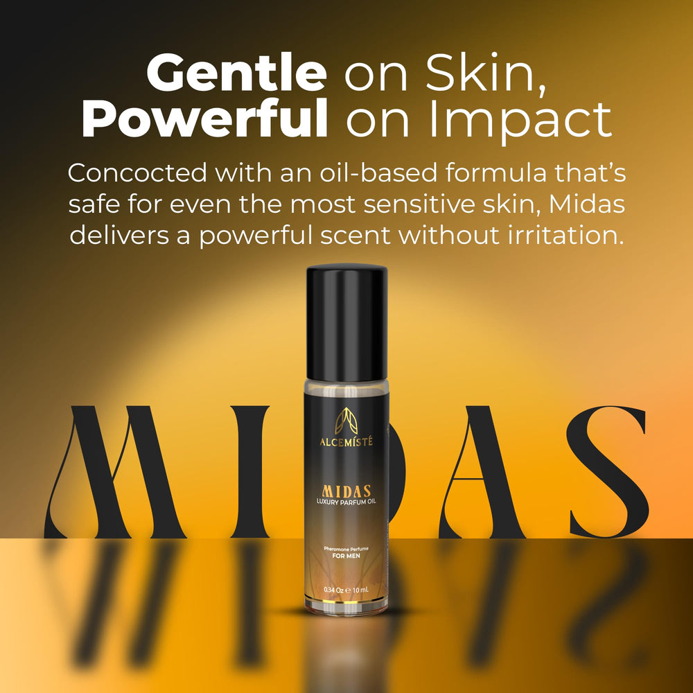 ALCEMÍSTÉ rollerball applicator in hand for on-the-go fragrance.