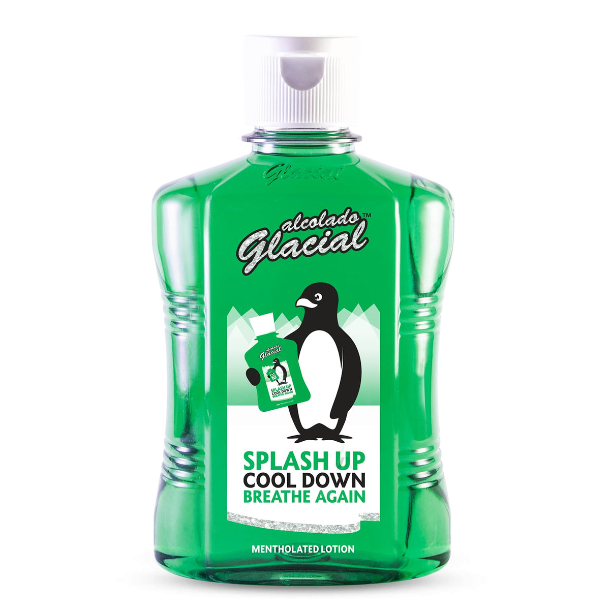 Alcolado Glacial mentholated splash lotion bottle cooling relief.