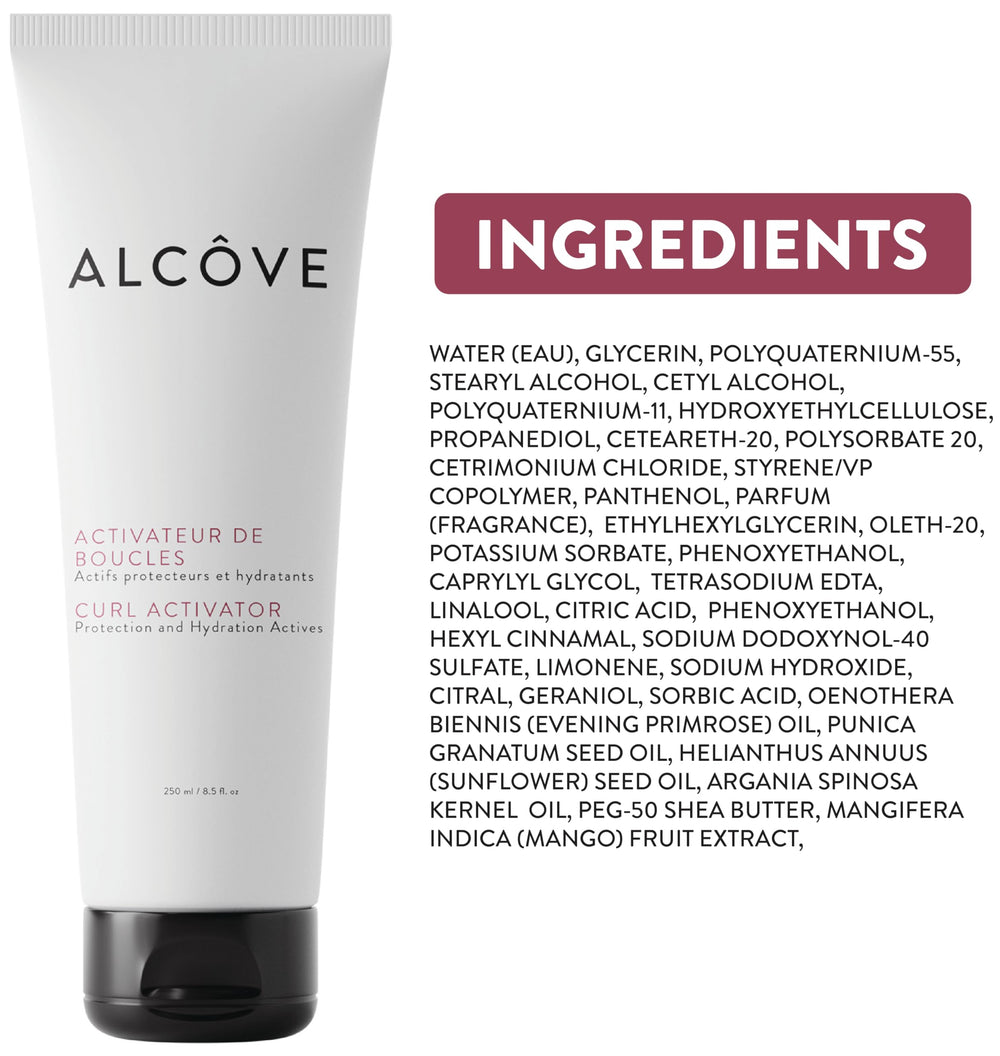 Alcôve Curl Activator defined curls with soft, sculpted look.