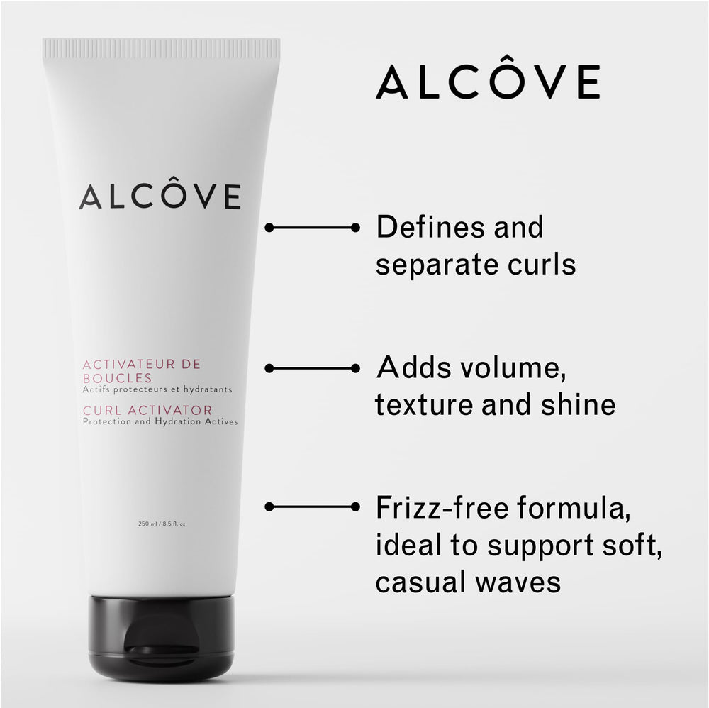 Alcôve Curl Activator ingredients spotlight with pomegranate oil for moisture.