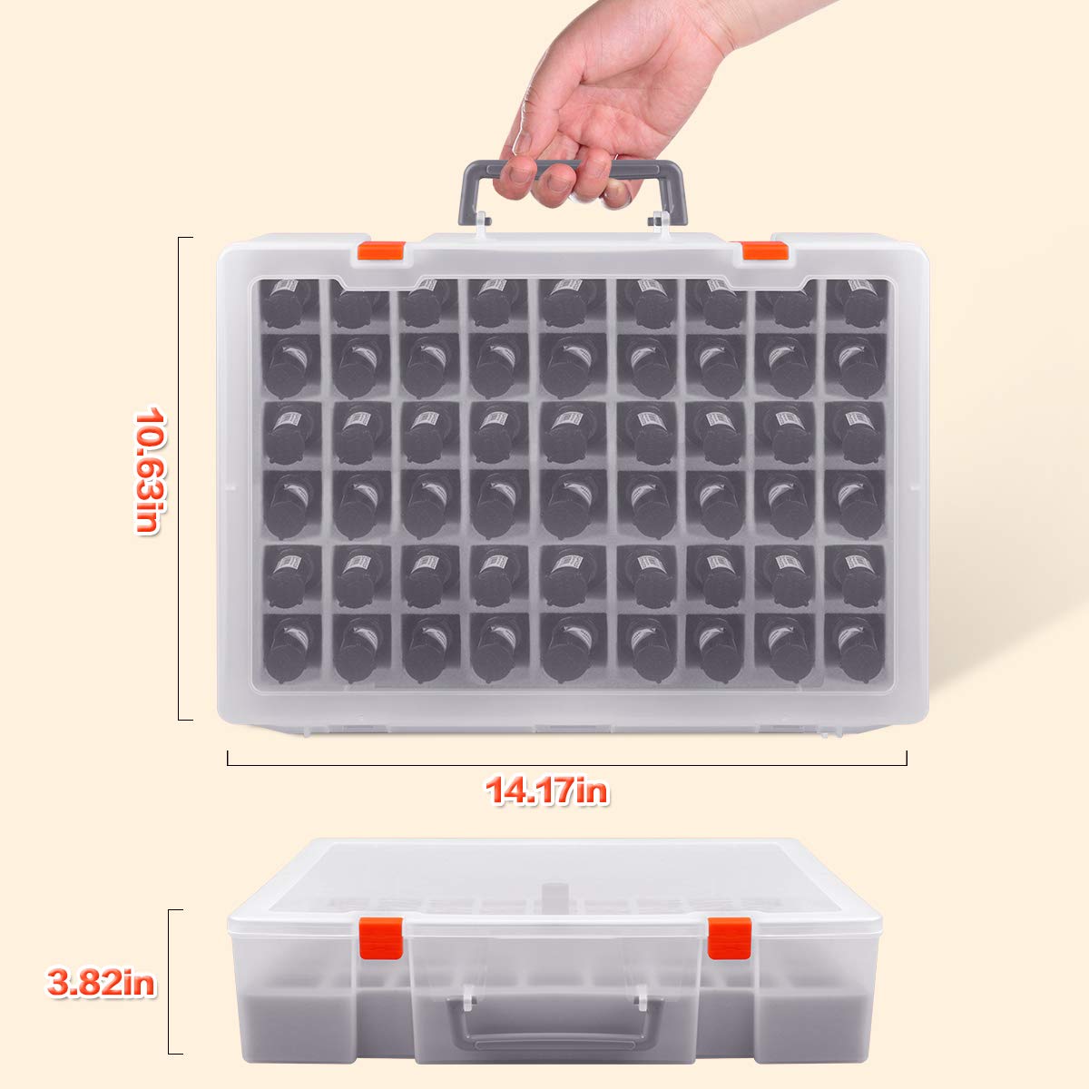 ALCYON nail polish case dimensions 36cm by 27cm by 9.7cm for fit and organization.